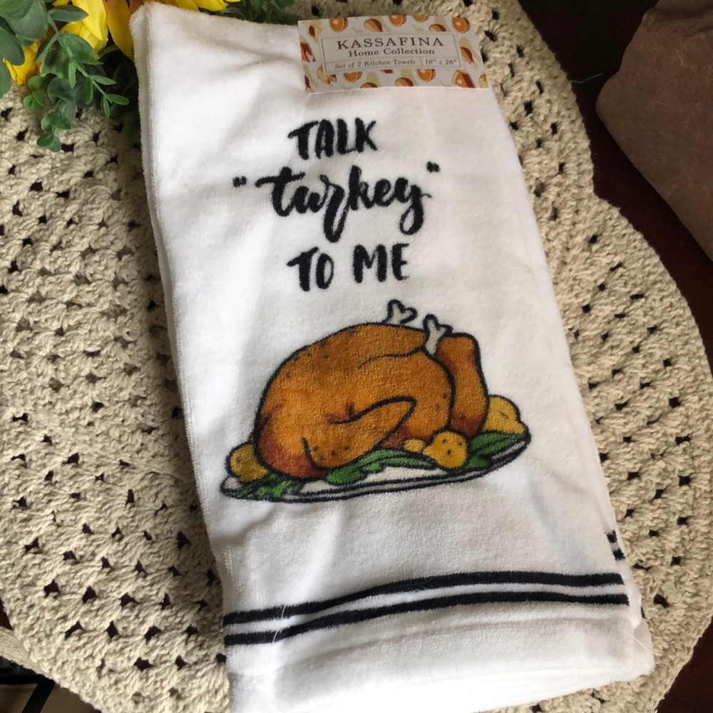 White 'Talk Turkey To Me' Thanksgiving Cotton Kitchen Towels